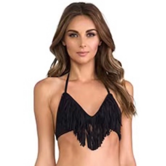 Revolve L Space Women’s Audrey Black Fringe Halter Top & Bikini Bottoms Swimsuit - Picture 2 of 5